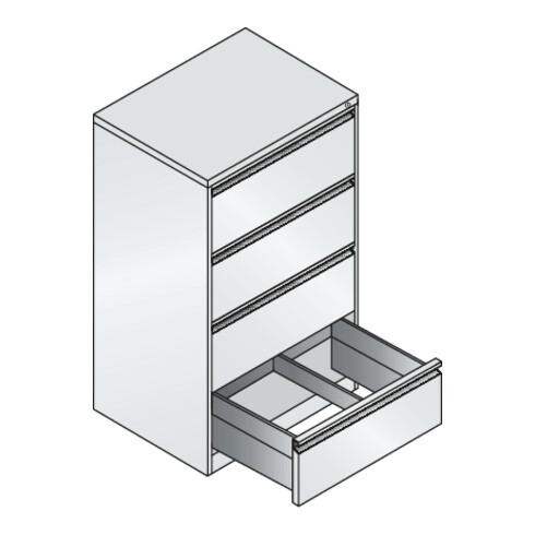 Classeur C+P Acurado pour dossiers suspendus DIN A4, 4 tiroirs, deux voies Avant Corps gris clair Corps gris clair Gris clair