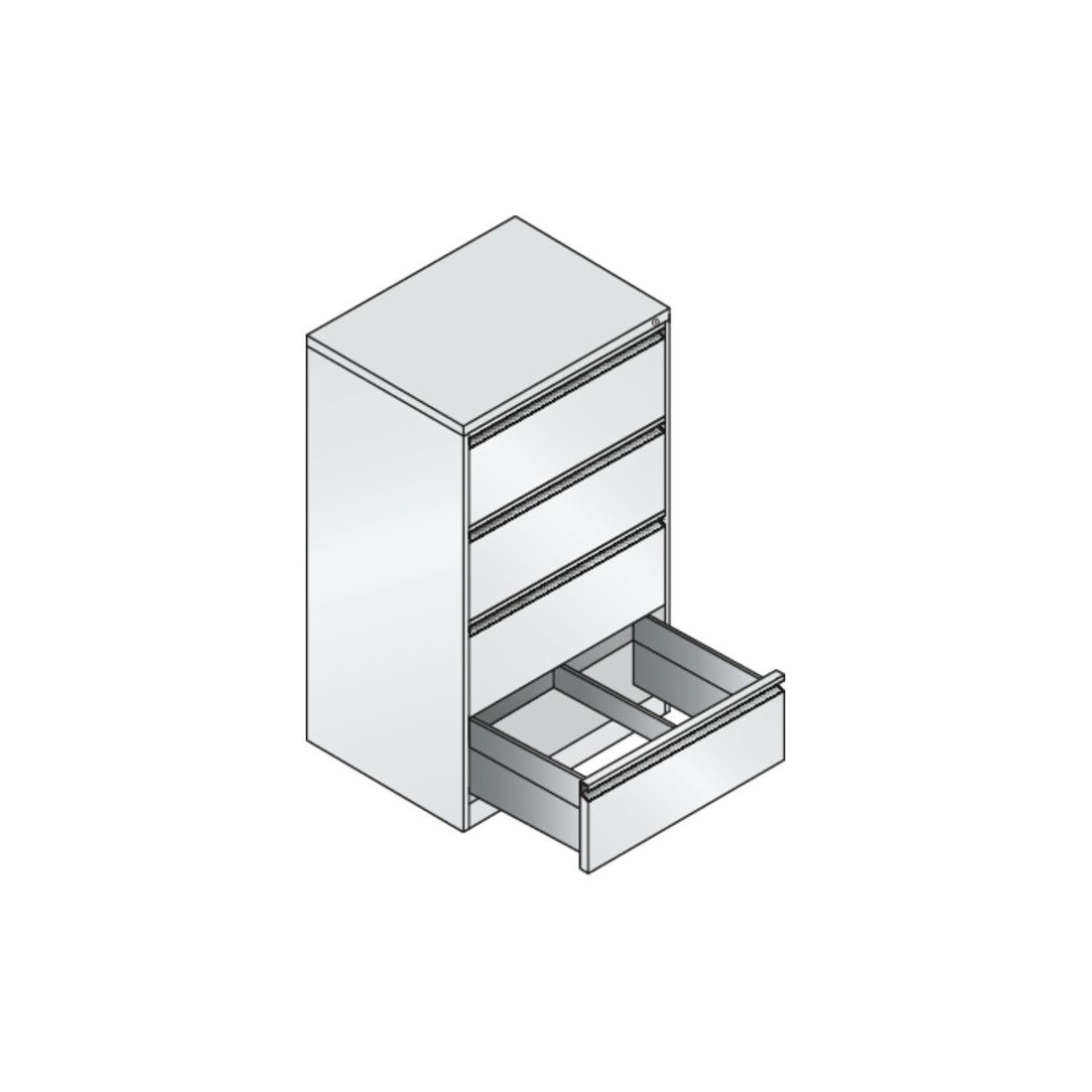 Classeur C+P Acurado pour dossiers suspendus DIN A4, 4 tiroirs, deux voies Avant Corps gris clair Corps gris clair Gris clair