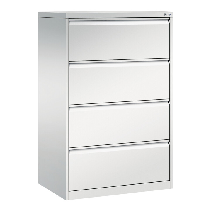 Classeur C+P Acurado pour dossiers suspendus DIN A4, 4 tiroirs, deux voies Avant Corps gris clair Corps gris clair Gris clair