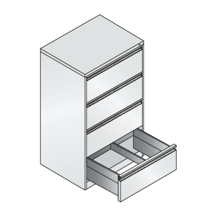 Classeur C+P Acurado pour dossiers suspendus DIN A4, 4 tiroirs, deux voies Avant Corps gris clair Corps gris clair Gris clair