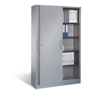 Classeur C+P Asisto avec portes coulissantes, 5 hauteurs de dossiers, H1980xL1200xP435mm aluminium blanc