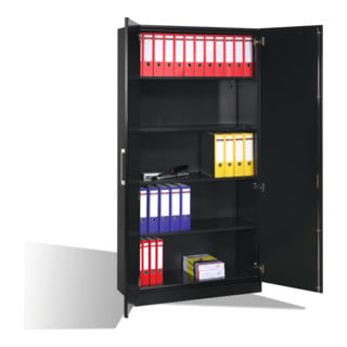 C+P Armoire à dossiers Asisto avec portes battantes et 5 hauteurs de classeurs noir-gris
