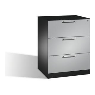 Classeur C+P Asisto DIN A4, 3 tiroirs, à deux voies Face avant Aluminium blanc Carcasse Noir gris noir