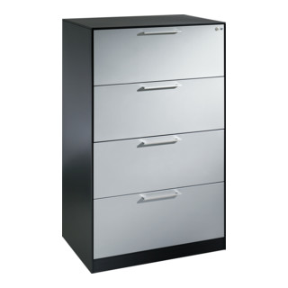 Classeur C+P Asisto DIN A4, 4 tiroirs, à deux voies Face avant Aluminium blanc Carcasse Noir gris noir