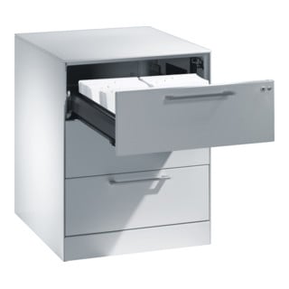 Classeur C+P Asisto pour classeurs DIN A5 paysage, 3 tiroirs, deux voies Avant Corps gris clair Corps gris clair Gris clair