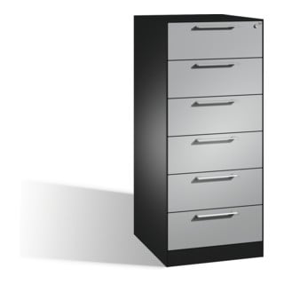 Classeur C+P Asisto pour classeurs DIN A5 paysage, 6 tiroirs, à deux voies Face avant Aluminium blanc Corps Noir gris noir