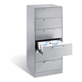 Classeur C+P Asisto pour classeurs DIN A5 paysage, 6 tiroirs, deux voies aluminium blanc