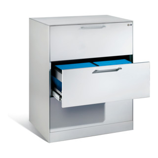 Classeur C+P Asisto pour dossiers suspendus DIN A4, 3 tiroirs, deux voies Avant Corps gris clair Corps gris clair Gris clair