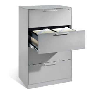 Classeur C+P Asisto pour dossiers suspendus DIN A4, 4 tiroirs, deux voies aluminium blanc