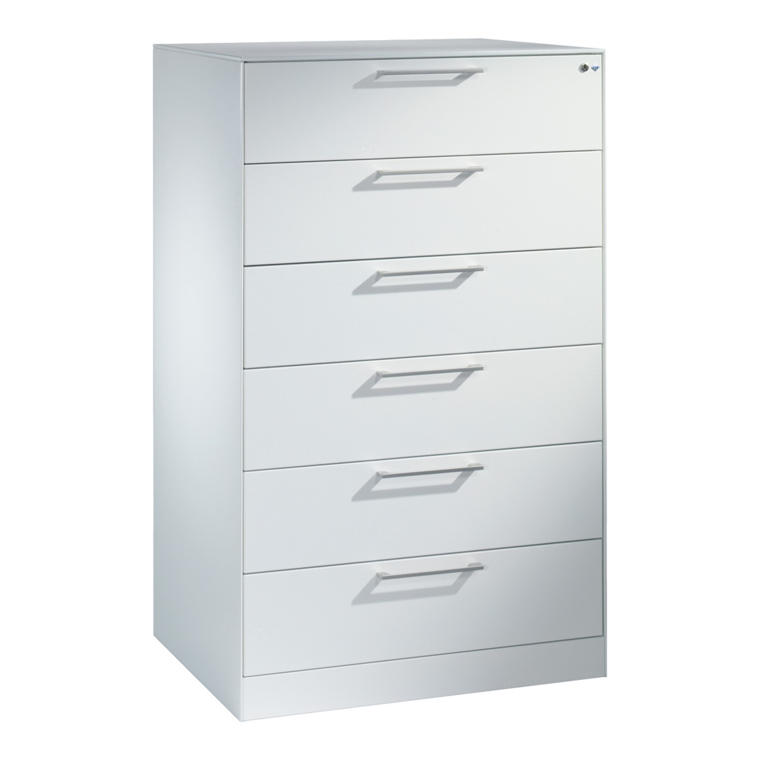 Classeur C+P Asisto pour fiches DIN A5 paysage, 6 tiroirs, trois voies Façade Avant Blanc pur corps Blanc pur Blanc pur
