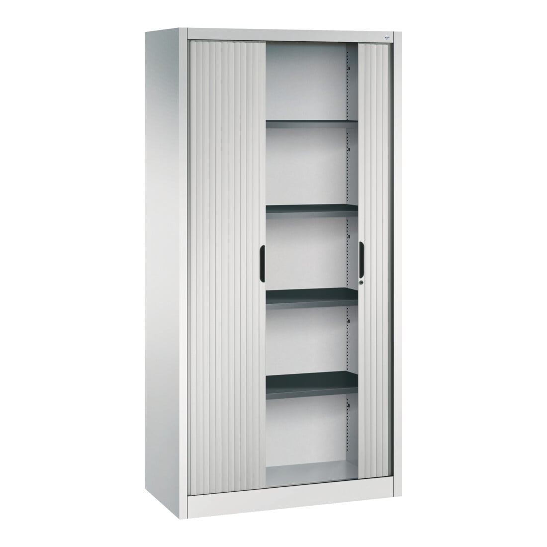 Classeur C+P Omnispace avec volet roulant et 5 hauteurs de dossiers avant gris clair corps gris clair gris clair