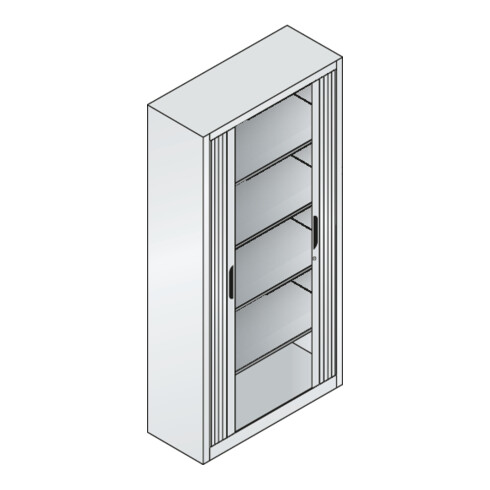 Classeur C+P Omnispace avec volet roulant et 5 hauteurs de dossiers avant gris clair corps gris clair gris clair