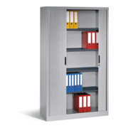 Classeur C+P Omnispace avec volet roulant et 5 hauteurs de dossiers avant gris clair corps gris clair gris clair