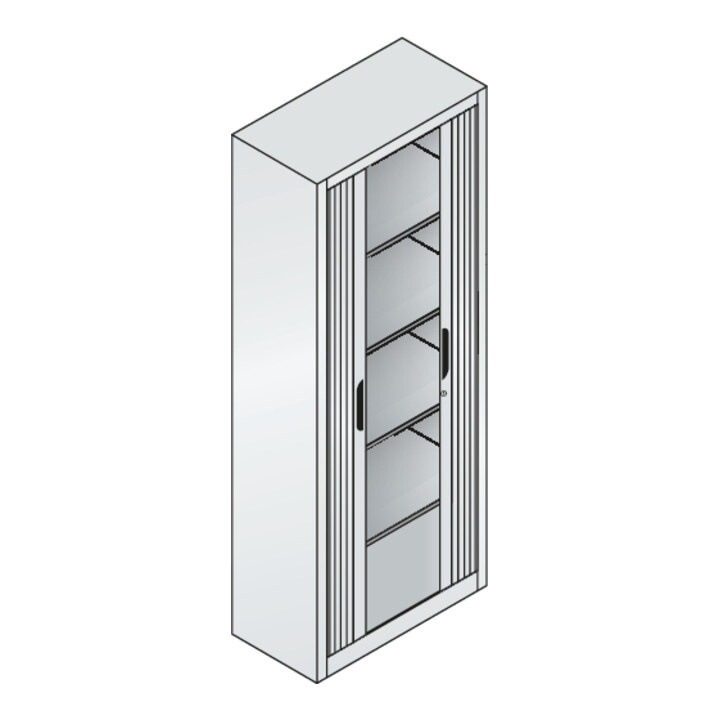 Classeur C+P Omnispace avec volet roulant, 5 hauteurs de dossier, H1980xW800xD420mm Corps gris clair avant gris clair gris clair