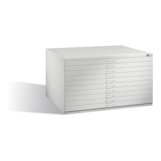 Classeur plat C+P pour formats jusqu'à DIN A0, 10 tiroirs, H760xL1350xP960mm façade gris clair corps gris clair gris clair