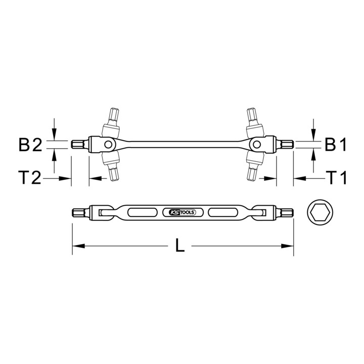 Clé à double articulation à six pans creux KS Tools, 17x19mm