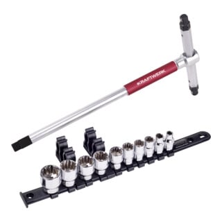 Clé à douille COMBI Kraftwerk, jeu de 3/8" avec clé en T, 11 pièces.