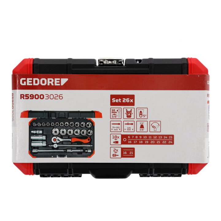 Clé à douille rouge Gedore 3/8 Ouv 6-24mm 26 pcs