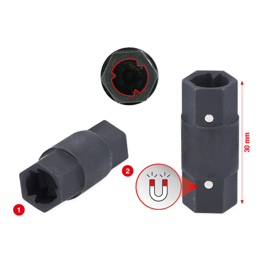 Clé à douille spéciale 2-en-1 pour colliers profilés à 3 points KS Tools 30-45 + 60-80 mm