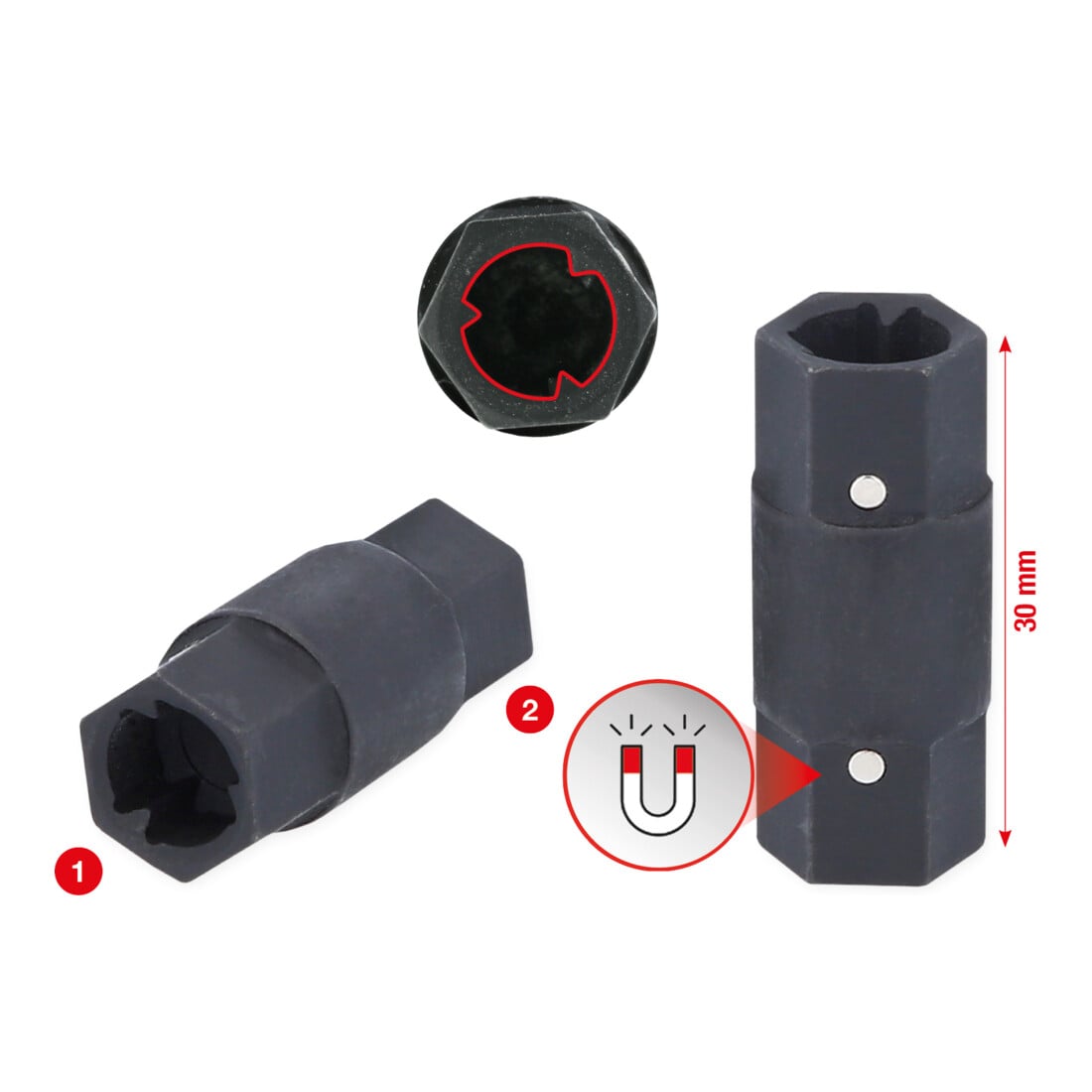 Clé à douille spéciale 2-en-1 pour colliers profilés à 3 points KS Tools 30-45 + 60-80 mm