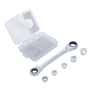 Clé annulaire à cliquet avec jeu d’adaptateurs BGS 8 - 19 mm, 6 pièces