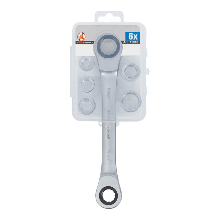 Clé annulaire à cliquet avec jeu d’adaptateurs BGS 8 - 19 mm, 6 pièces