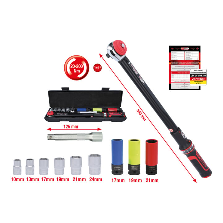 Clé dynamométrique ERGOTORQUEprecision KS Tools avec trousse, 20-200Nm, 11 pcs