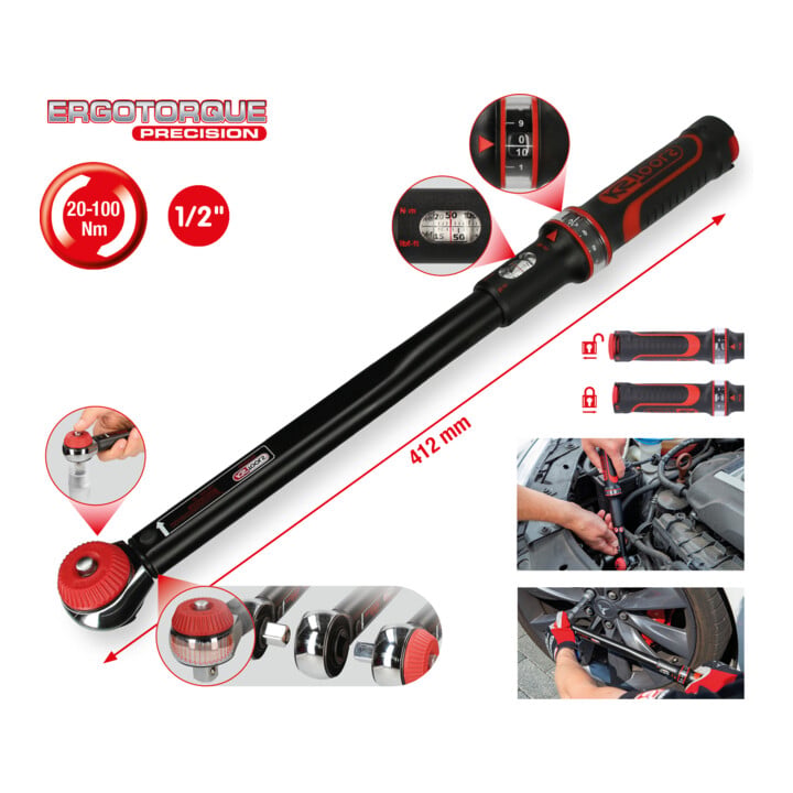 Clé dynamométrique KS Tools 1/2" ERGOTORQUE®precision à carré d'entraînement bouton