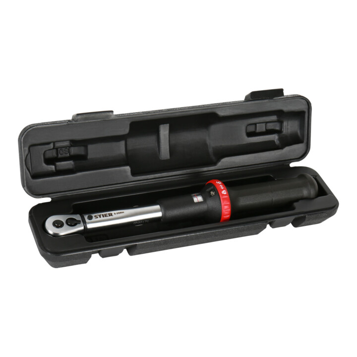 Clé dynamométrique STIER avec cliquet réversible 1/4", 5-25 Nm