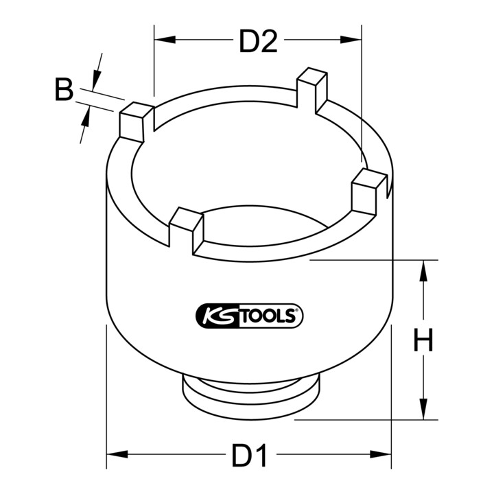 Clé écrou à encoches 1/2" DAF, 4 ergots, 52 mm KS Tools
