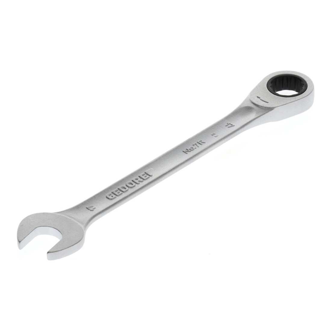 Clé mixte 7 R 17 ouv. 17 mm av.cliquet pol. L. 225 mm acier CV GEDORE