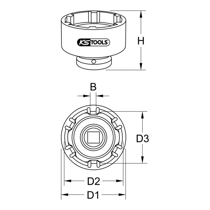 Clé pour écrou à encoches 1" pour Mercedes, 6 ergots 86 mm KS Tools