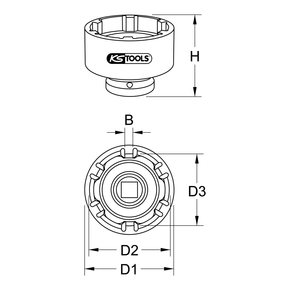 Clé pour écrou à encoches 1" pour Mercedes, 6 ergots 86 mm KS Tools
