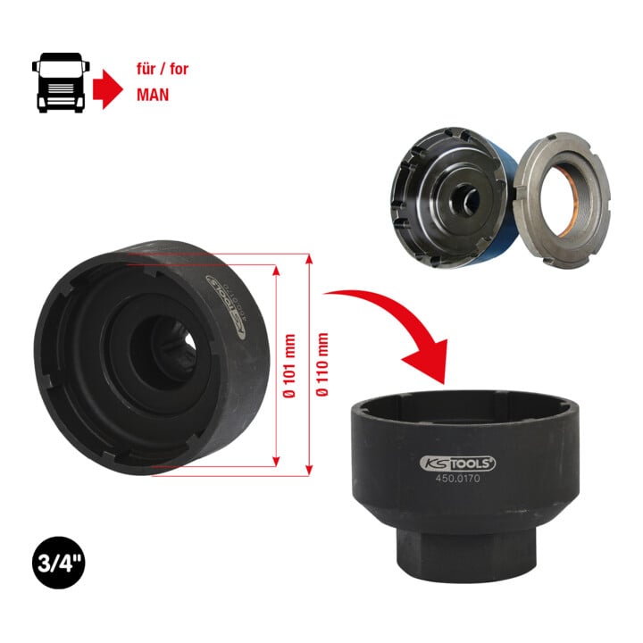 Clé pour écrou à encoches 3/4", 6 ergots pour MAN, 101-110 mm KS Tools