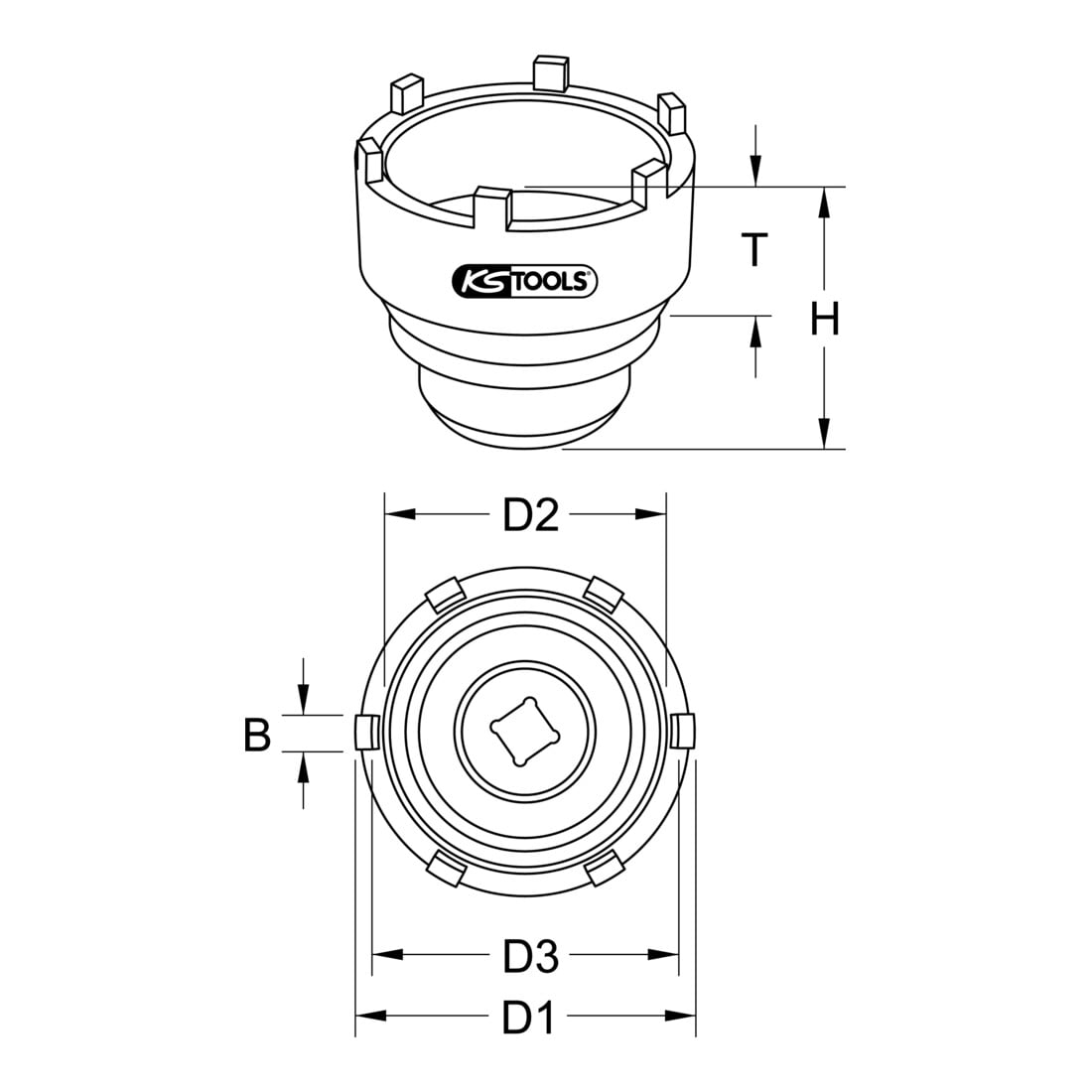 Clé pour écrou à encoches 3/4", 6 ergots pour Mercedes et MAN, 95-115 mm KS Tools