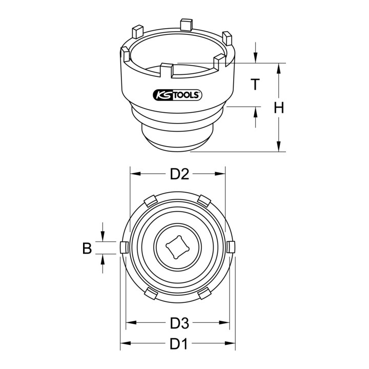 Clé pour écrou à encoches 3/4", 6 ergots pour Mercedes et MAN, 95-115 mm KS Tools