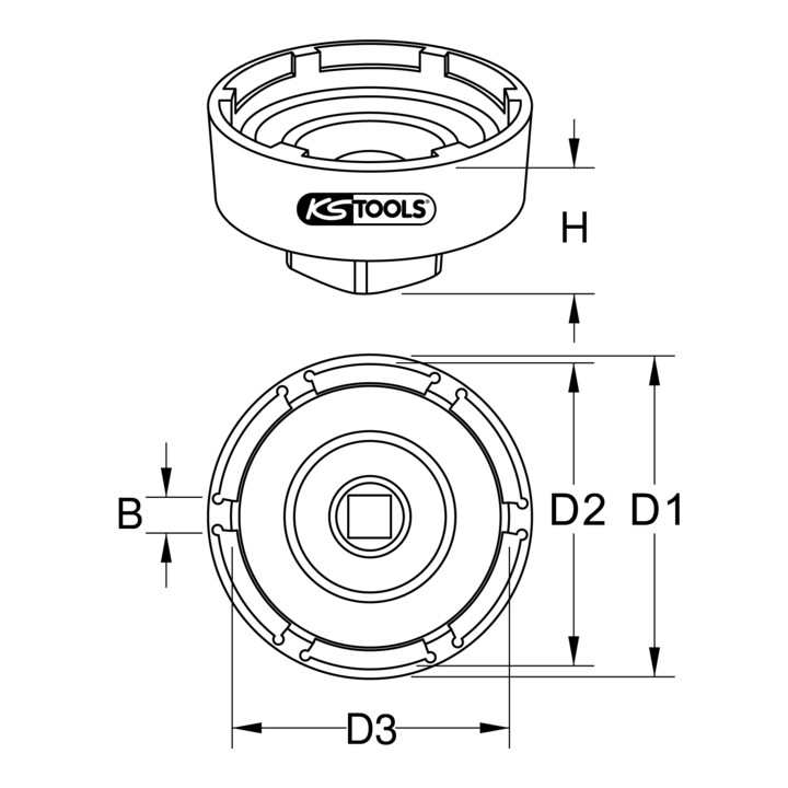 Clé pour écrou à encoches 3/4" pour MAN, 4 ergots Ø 53 mm KS Tools