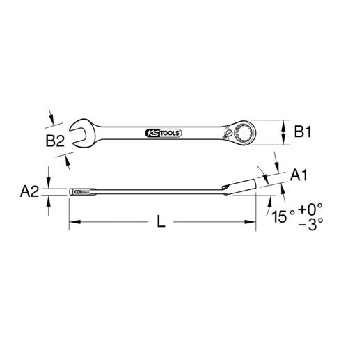 Clés mixtes à cliquet KS Tools avec cliquet dans la fourche réversible DUO GEARplus