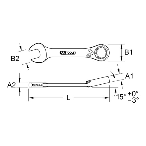 Clé à cliquet KS Tools extra courte, réversible (métrique)