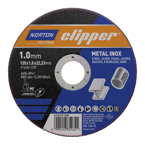CLIPPER Disque de séparation Métal-Inox A60S-125x1.0x22.23mm