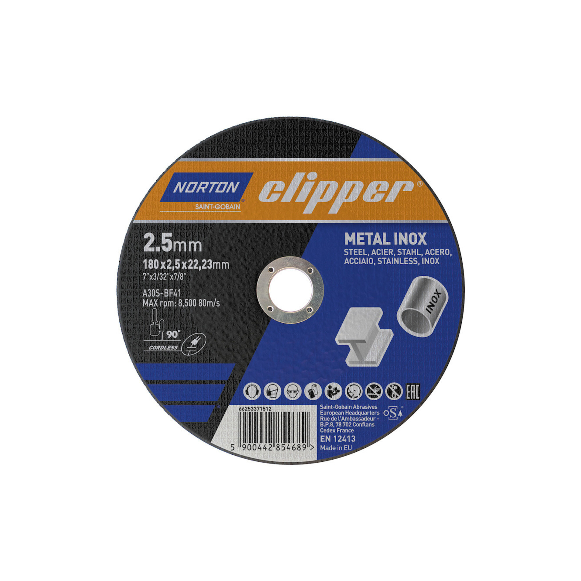 CLIPPER Trennscheibe Metall-Inox A30S-180x2.5x22.23mm ; Saint-Gobain