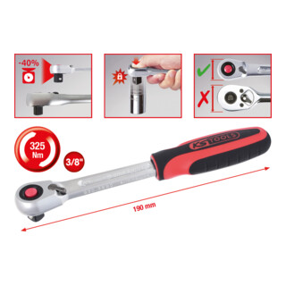 Cliquet réversible SlimPOWER 3/8", 72 dents