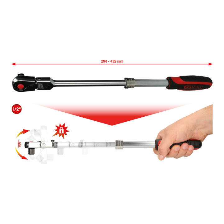 Cliquet télescopique réversible articulé KS Tools SlimPOWER 1/2", 72 dents