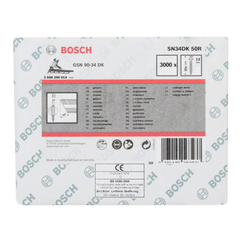Clou à tête en D Bosch SN34DK 50R 2,8 mm 2,8 mm 50 mm rainuré à blanc