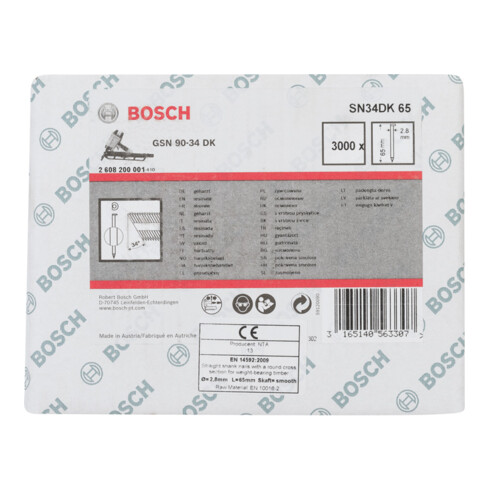Clou à tête en D Bosch SN34DK 65 2,8 mm 65 mm flan lisse 65 mm