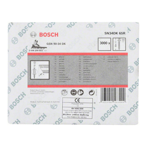 Clou à tête en D Bosch SN34DK 65R 2,8 mm 65 mm Rainure à blanc 65 mm