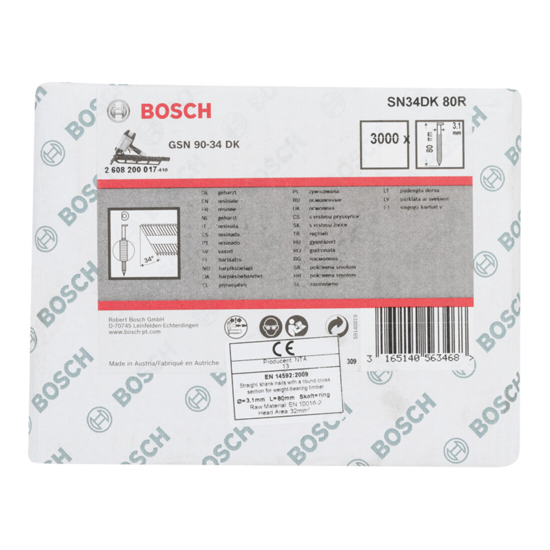 Clou à tête en D Bosch SN34DK 80R 3,1 mm rainuré à blanc 80 mm