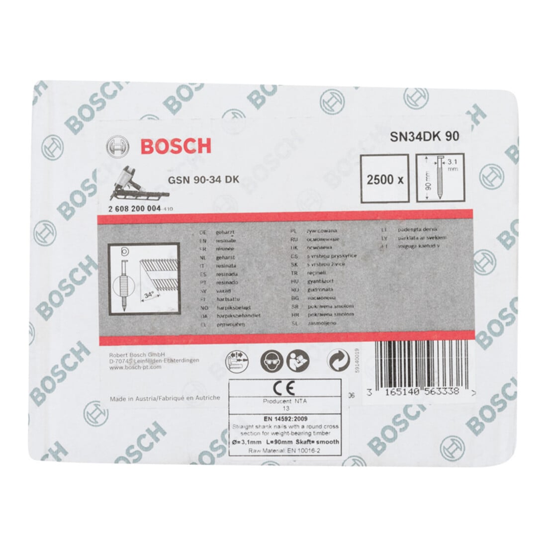 Clou à tête en D Bosch SN34DK 90 3,1 mm 90 mm flan lisse lisse