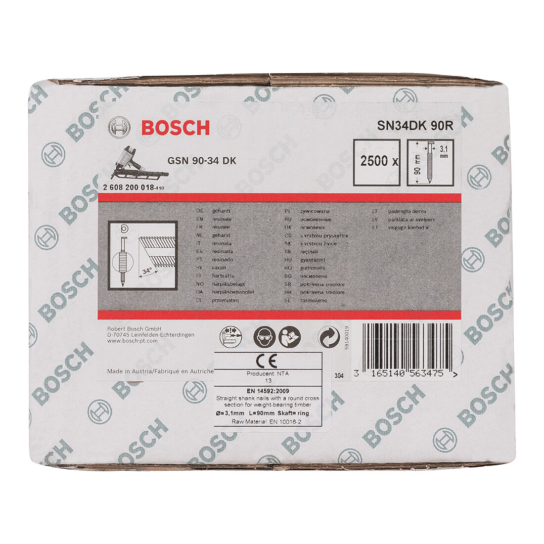 Clou à tête en D Bosch SN34DK 90R 3,1 mm 90 mm Rainure à blanc 90 mm