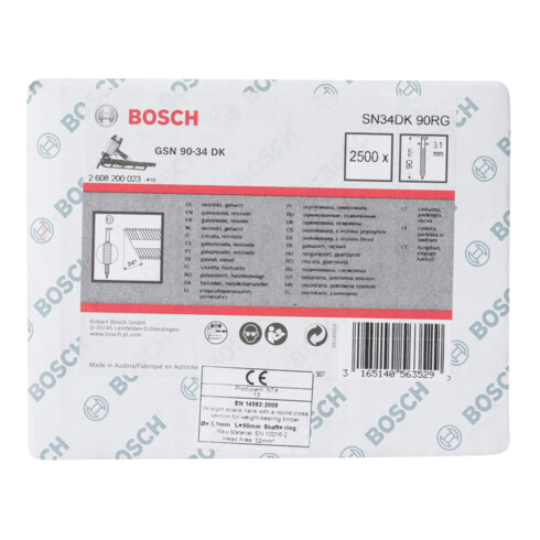 Clou à tête en D Bosch SN34DK 90RG 3,1 mm 90 mm rainuré galvanisé